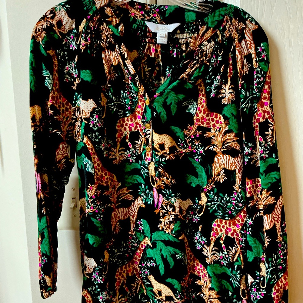 BEAUTIFUL LILY PULITZER ELSA SILK BLOUSE TOP IN MULTI DANCING IN THE MOONLIGHT